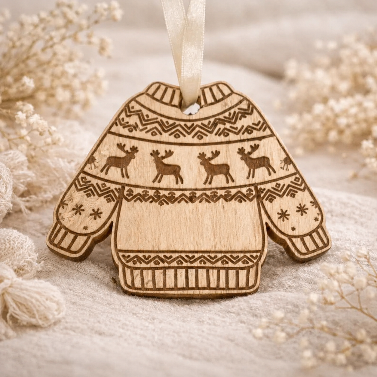Personligt juleophæng i træ - julesweater med navn